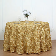 Grandiose 3D Rosette Round Tablecloth Table Cover 130" Champagne