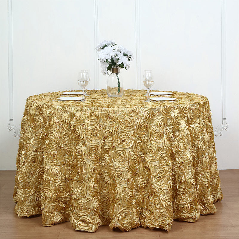 Grandiose 3D Rosette Round Tablecloth Table Cover 120" Champagne