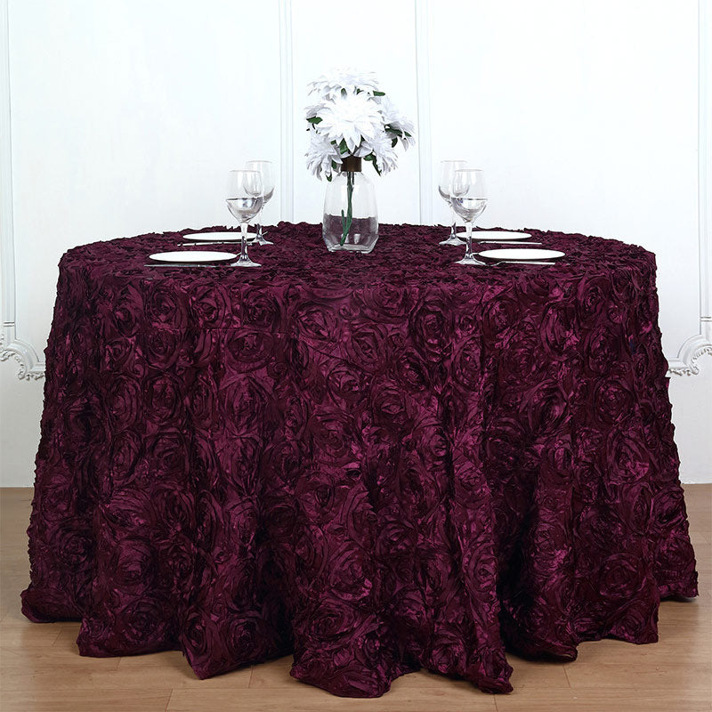 Grandiose 3D Rosette Round Tablecloth Table Cover 120" Wine Purple