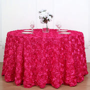 Grandiose 3D Rosette Round Tablecloth Table Cover 130" Rose Red