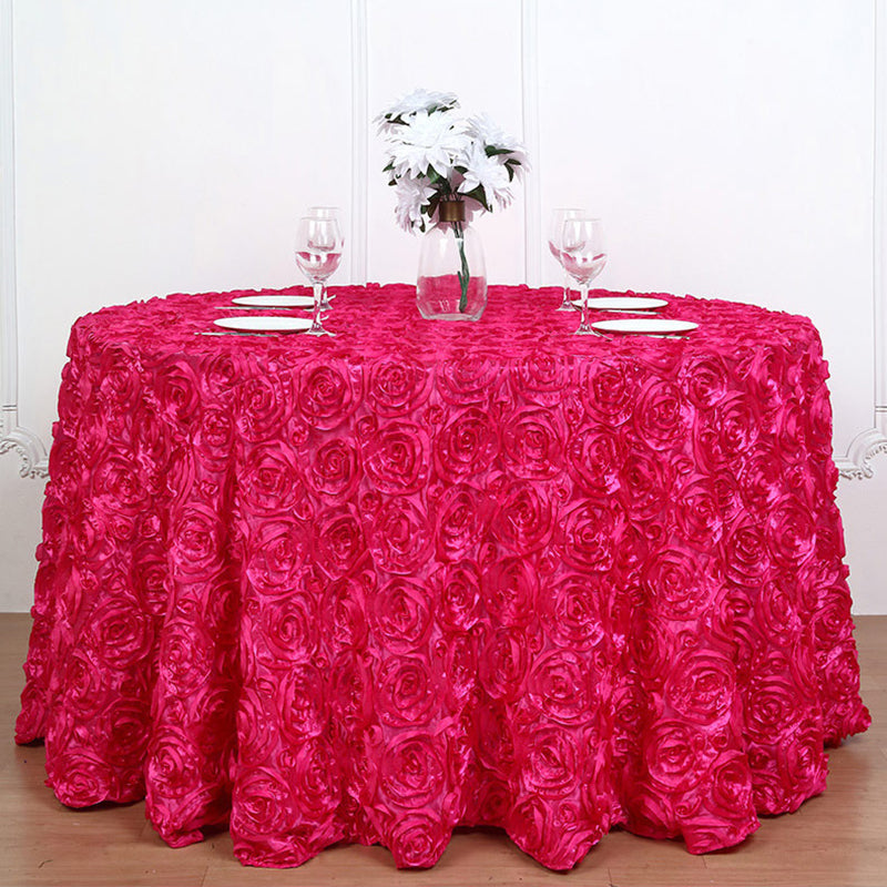 Grandiose 3D Rosette Round Tablecloth Table Cover 120" Rose Red