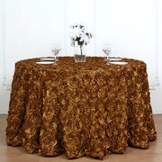 Grandiose 3D Rosette Round Tablecloth Table Cover 130" Gold