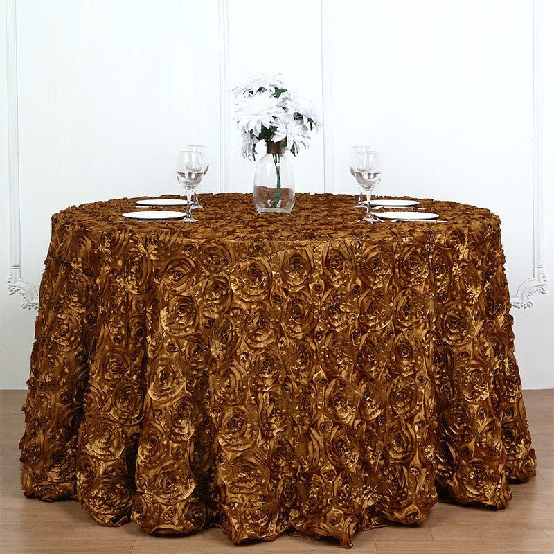 Grandiose 3D Rosette Round Tablecloth Table Cover 120" Gold