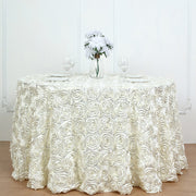 Grandiose 3D Rosette Round Tablecloth Table Cover 130" Beige