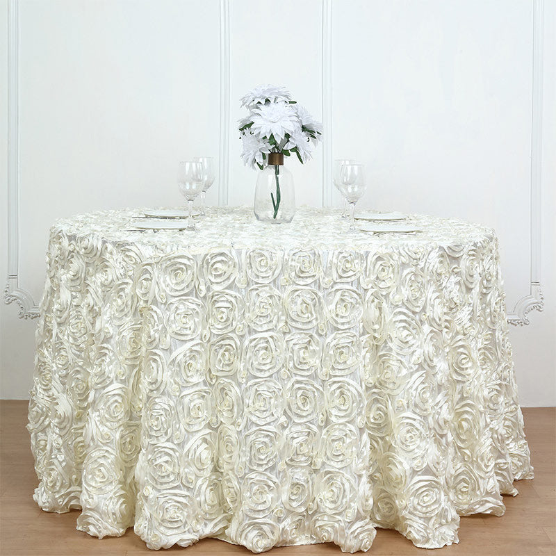 Grandiose 3D Rosette Round Tablecloth Table Cover 120" Beige