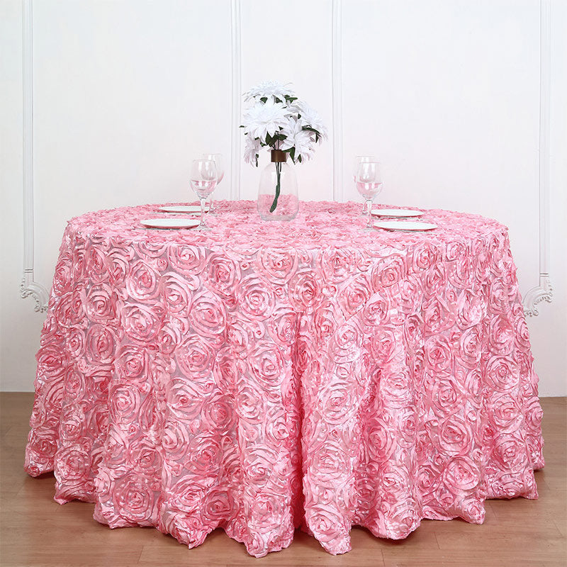 Grandiose 3D Rosette Round Tablecloth Table Cover 120" Pink
