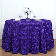 Grandiose 3D Rosette Round Tablecloth Table Cover 130" Purple