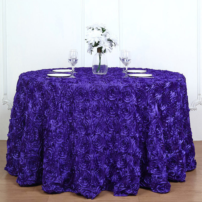 Grandiose 3D Rosette Round Tablecloth Table Cover 120" Purple
