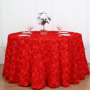 Grandiose 3D Rosette Round Tablecloth Table Cover 130" Red