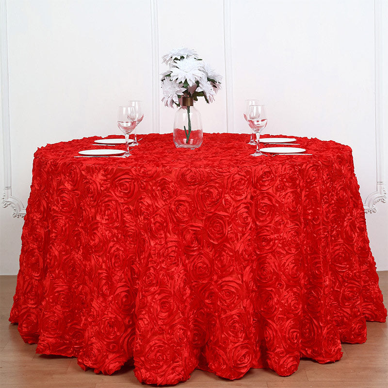 Grandiose 3D Rosette Round Tablecloth Table Cover 120" Red