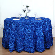 Grandiose 3D Rosette Round Tablecloth Table Cover 120" Royal Blue