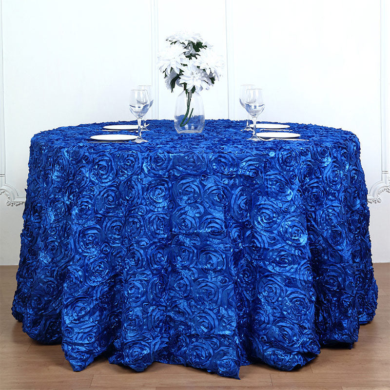 Grandiose 3D Rosette Round Tablecloth Table Cover 120" Royal Blue
