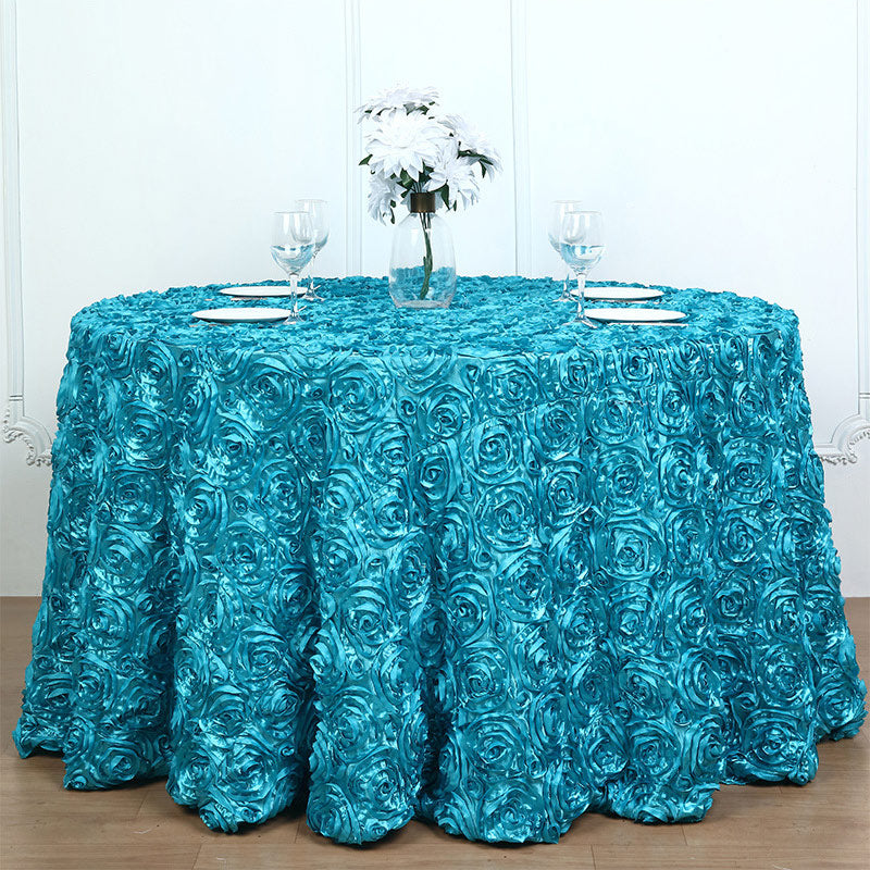 Grandiose 3D Rosette Round Tablecloth Table Cover 120" Lake Blue
