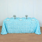 Grandiose 3D Rosette Rectangle Tablecloth Table Cover 90"x132" Light Blue