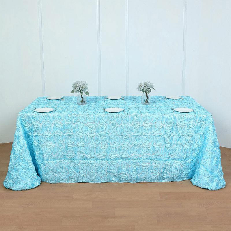 Grandiose 3D Rosette Rectangle Tablecloth Table Cover 90"x132" Light Blue