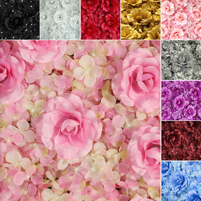 11 Sq ft. | 3D Silk Rose and Hydrangea Flower Wall Mat Backdrop - 4 Artificial Panels