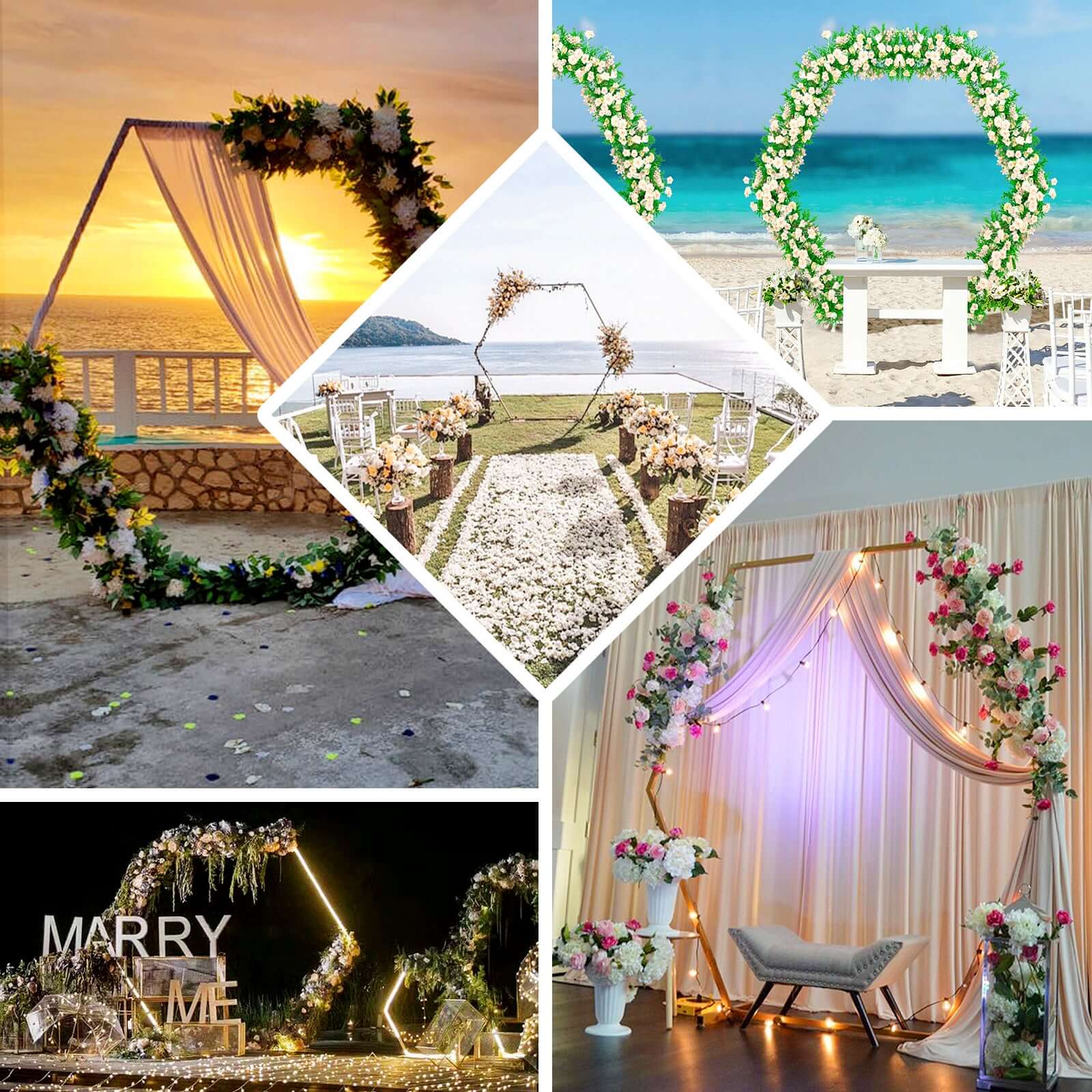 Heavy Duty Gold Metal Hexagonal Wedding Arch Photo Backdrop Stand 7.87ft