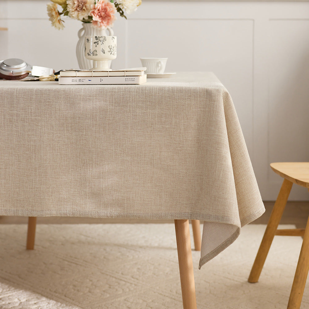 Luxury Faux Cotton and Linen Solid Color Thickened Tablecloth Beige
