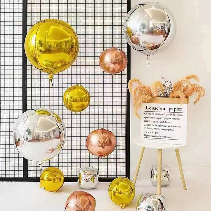 2 Pc Silver 4D Sphere Mylar Foil Helium or Air Balloons 22"