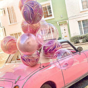 3 Pc Gold Agate Pink Marble Orbz Foil Balloons, 4D Sphere Mylar Balloons 22"