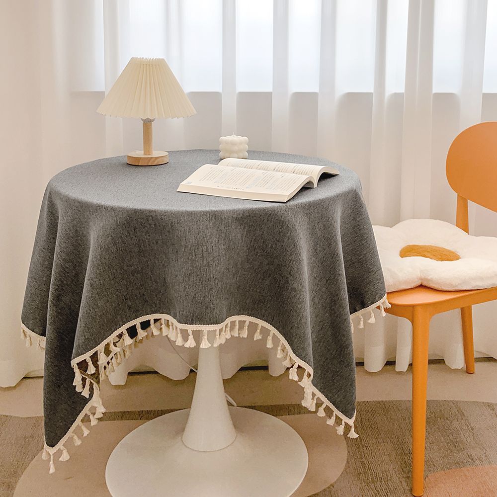 Cotton Linen Table Cloths with Tassel, Boho Table Cover for Tabletop Decorations