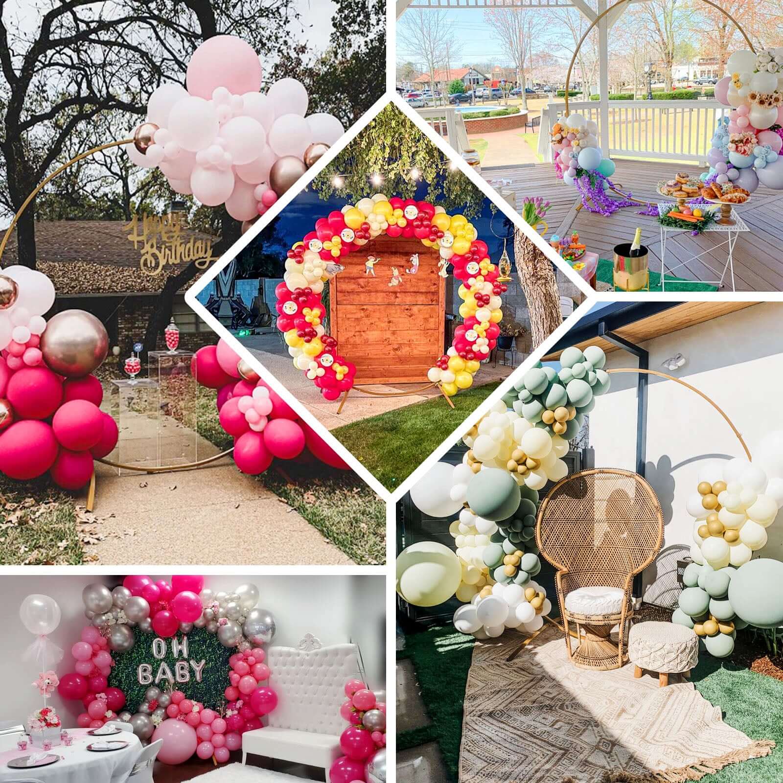 Elegant Gold Metal Round Wedding Arch Photo Backdrop Stand 7.2ft