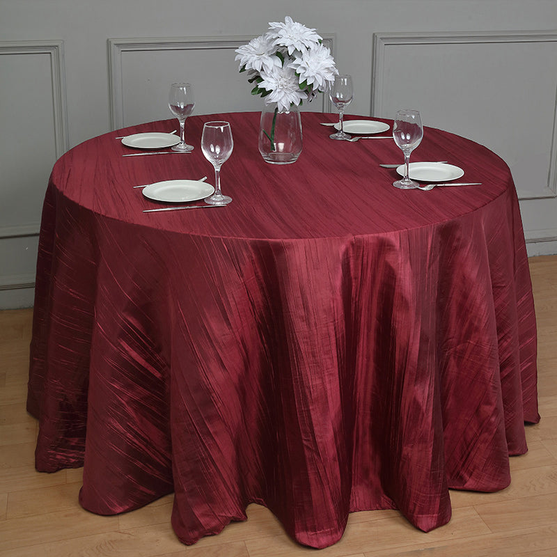 Round Crinkle Polyester Tablecloth Burgundy