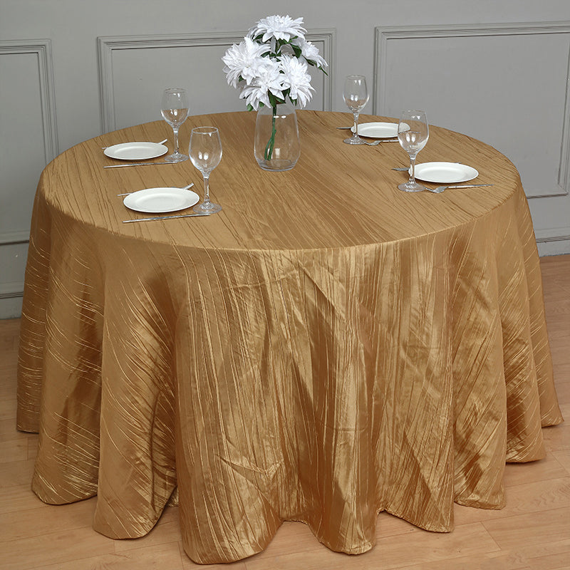 Round Crinkle Polyester Tablecloth Gold
