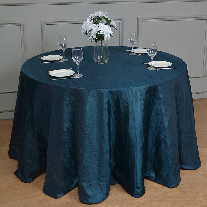 Round Crinkle Polyester Tablecloth Navy Blue