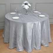 Round Crinkle Polyester Tablecloth Silver