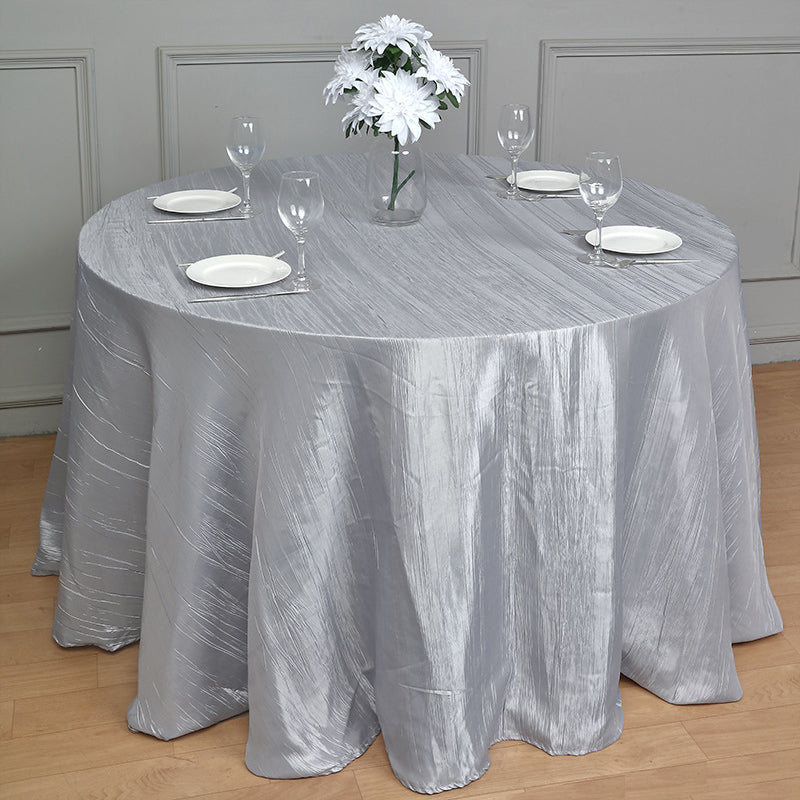 Round Crinkle Polyester Tablecloth Silver