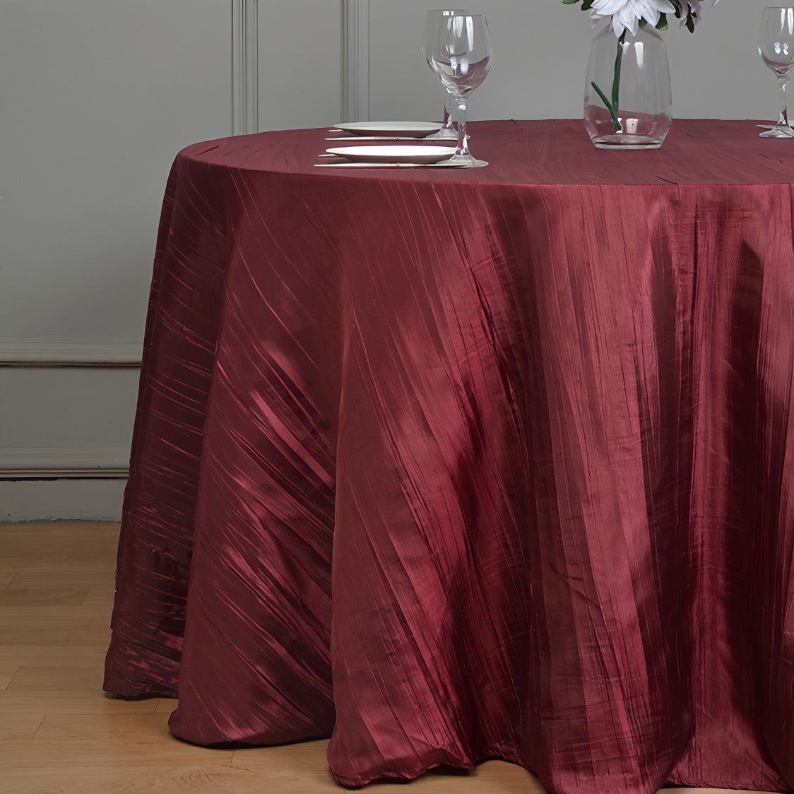Round Crinkle Polyester Tablecloth Burgundy