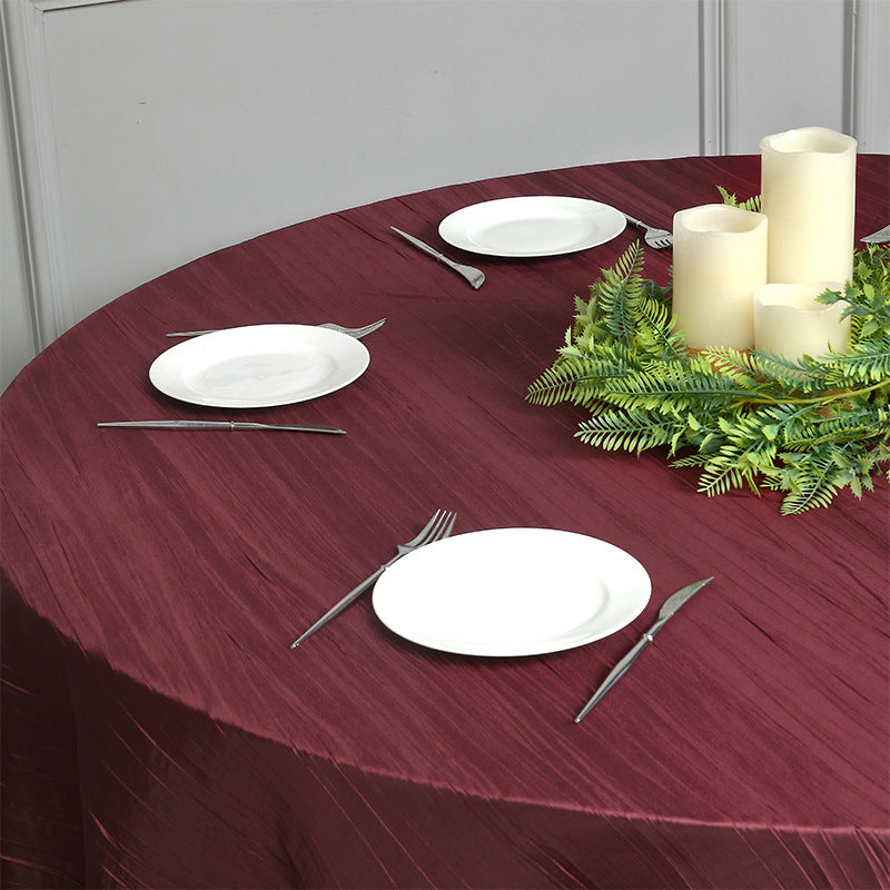 Round Crinkle Polyester Tablecloth Burgundy