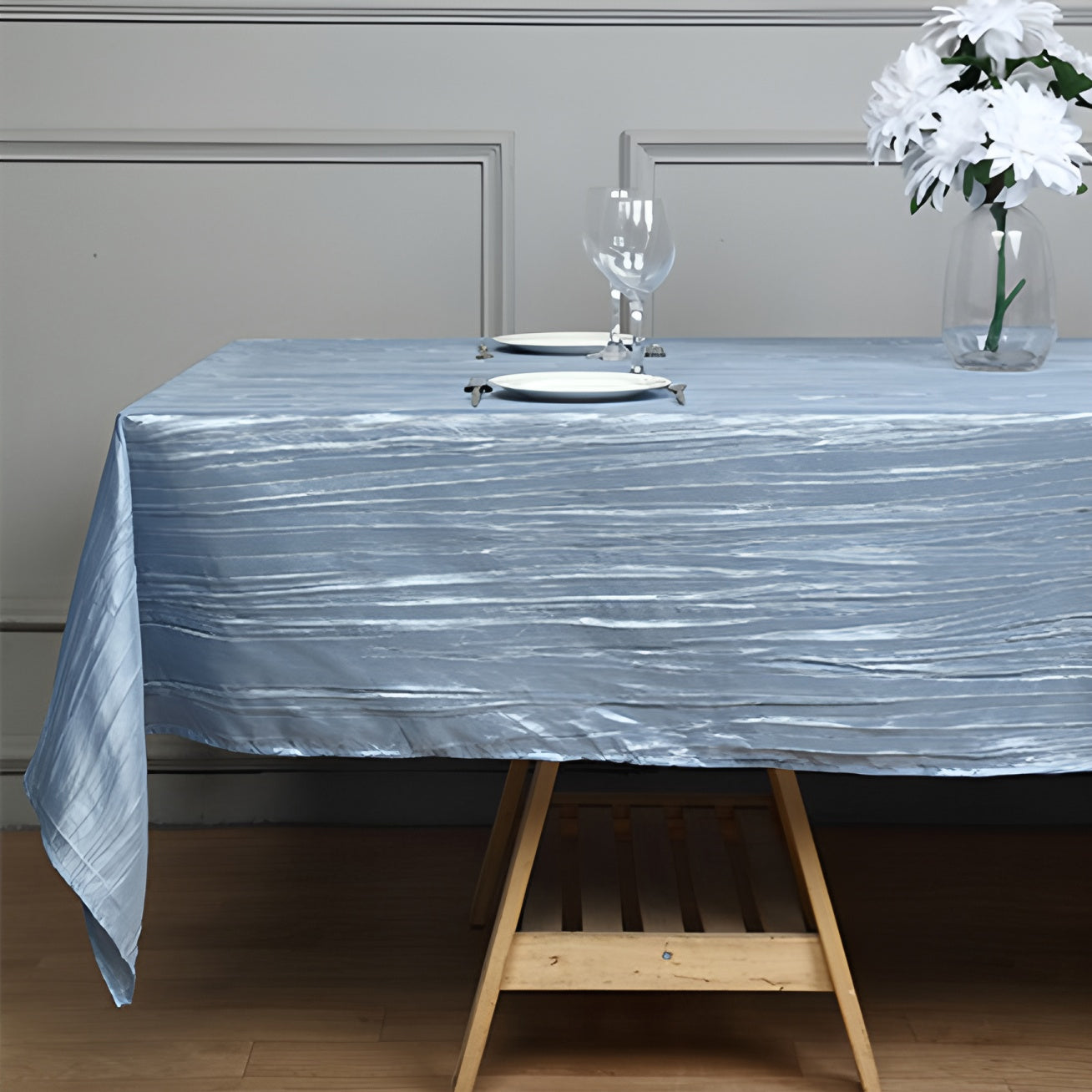 Rectangular Crinkle Polyester Tablecloth Dusty Blue