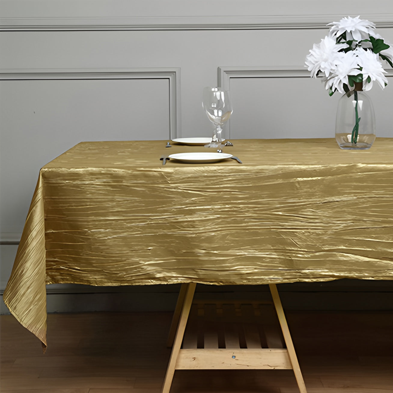 Rectangular Crinkle Polyester Tablecloth Gold