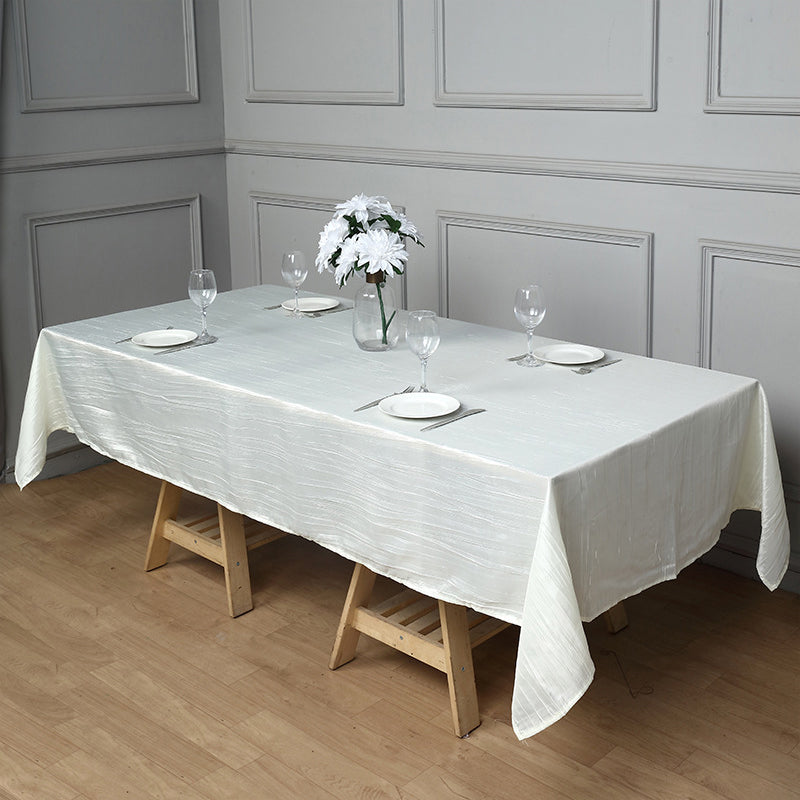 Rectangular Crinkle Polyester Tablecloth Ivory