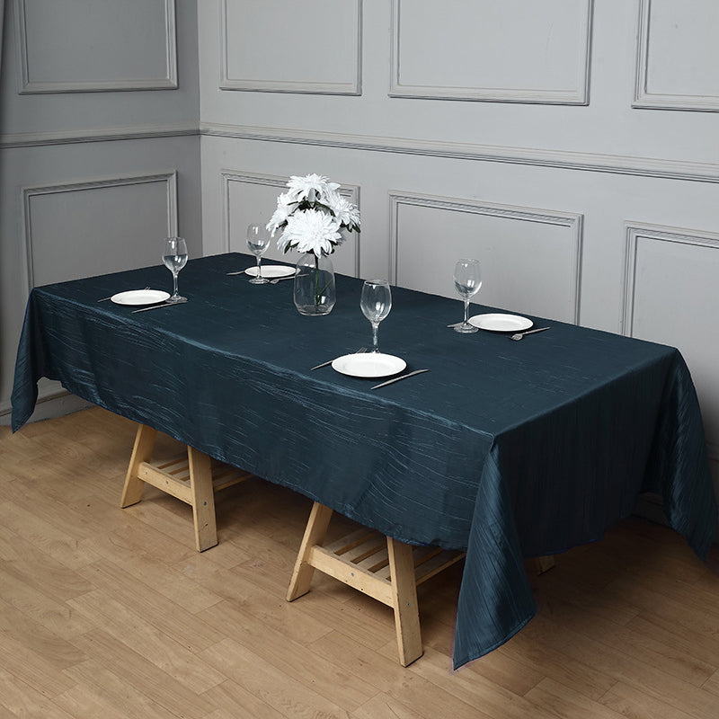 Rectangular Crinkle Polyester Tablecloth Navy Blue