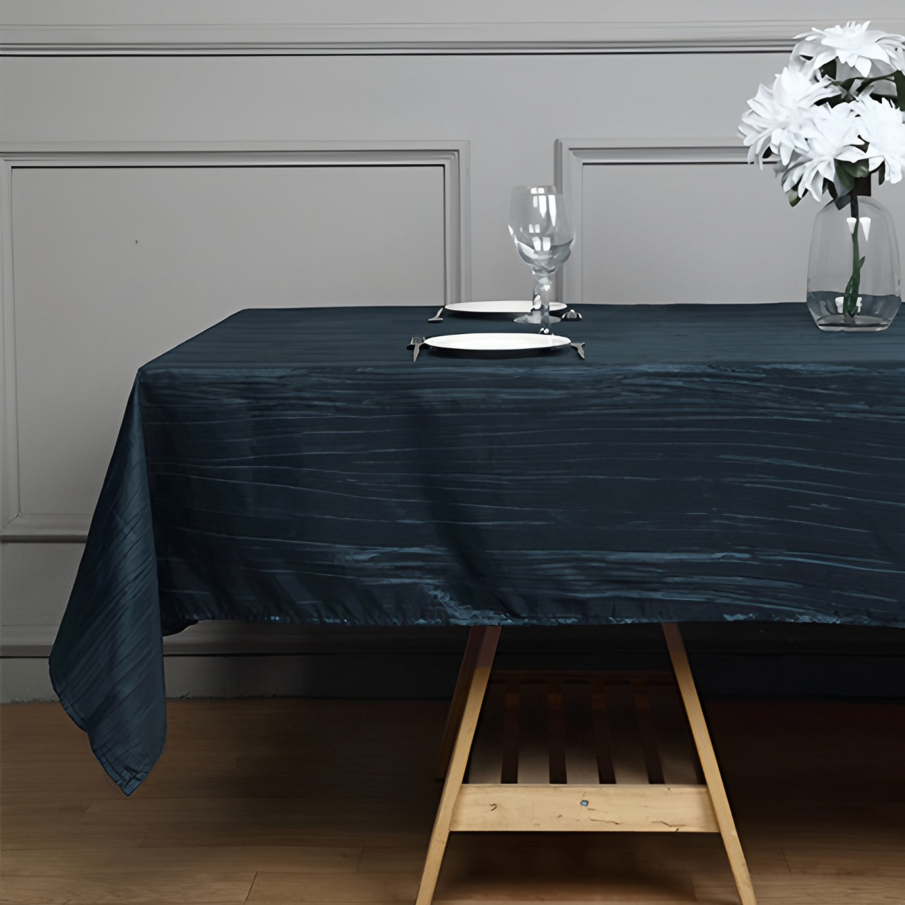 Rectangular Crinkle Polyester Tablecloth Navy Blue