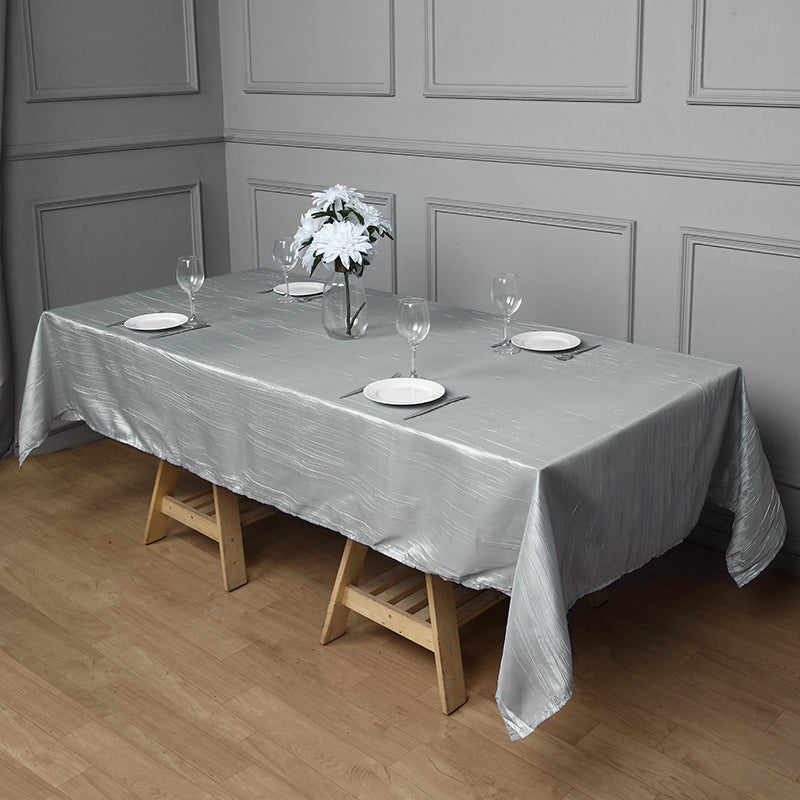 Rectangular Crinkle Polyester Tablecloth Silver