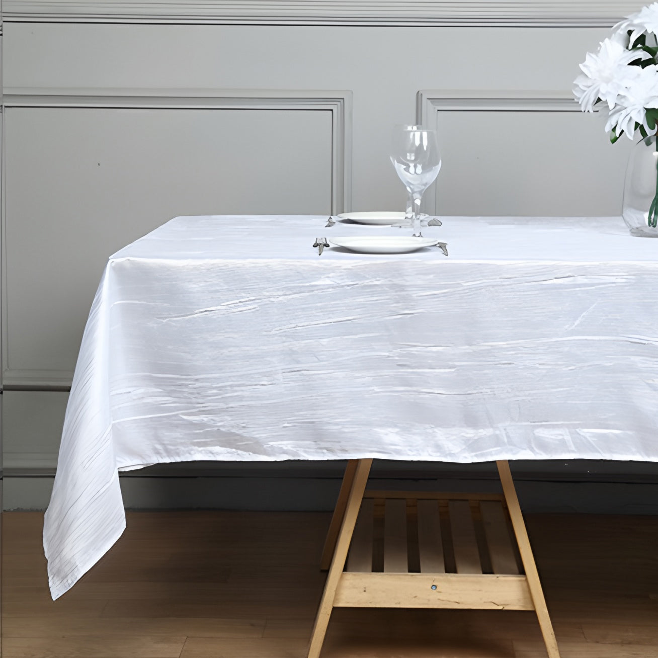Rectangular Crinkle Polyester Tablecloth White