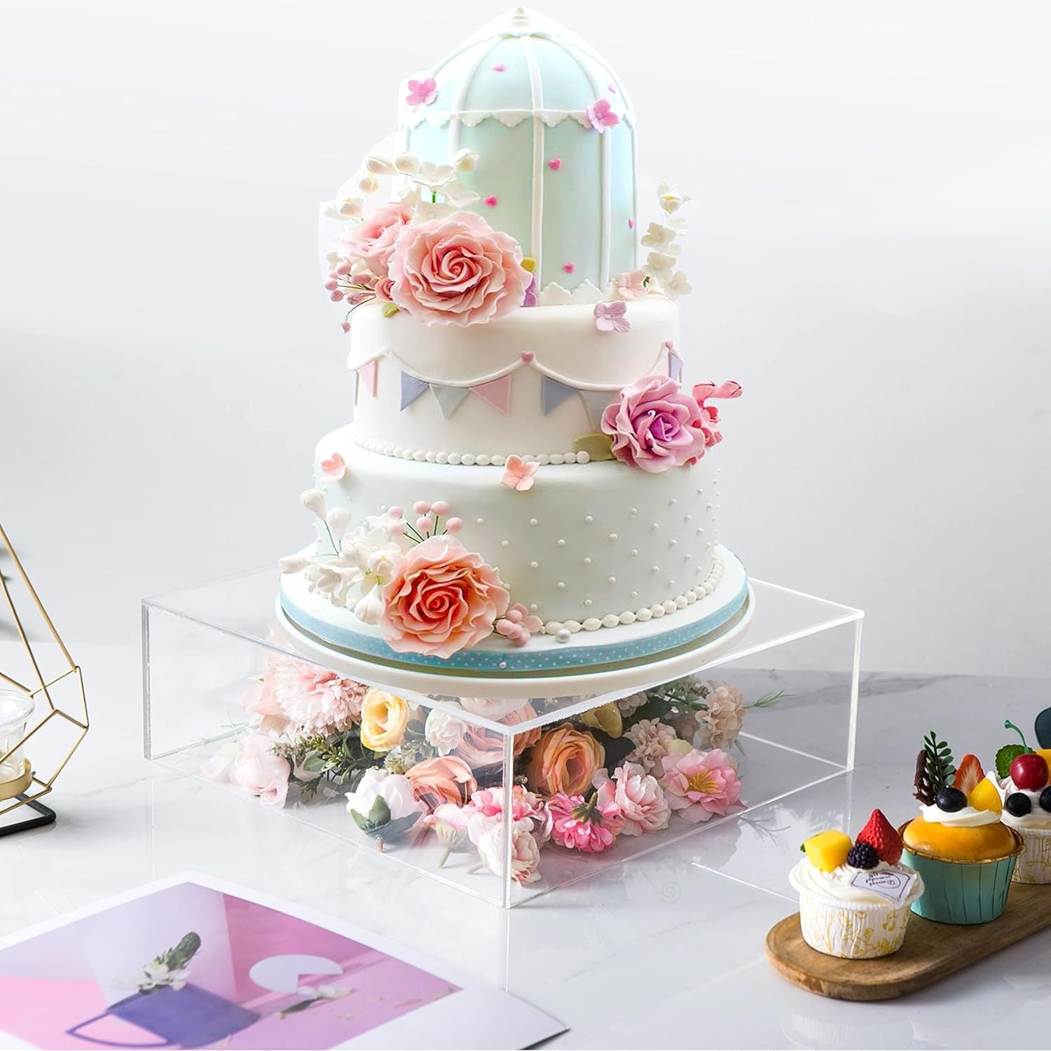 Acrylic Cake Box Stand Pedestal Riser Transparent Clear 14"x14"