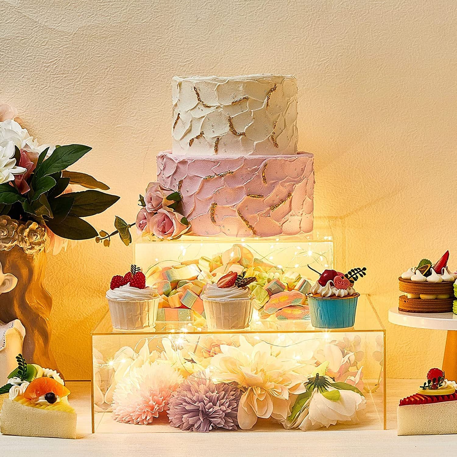 Acrylic Cake Box Stand Pedestal Riser Transparent Clear 14"x14"