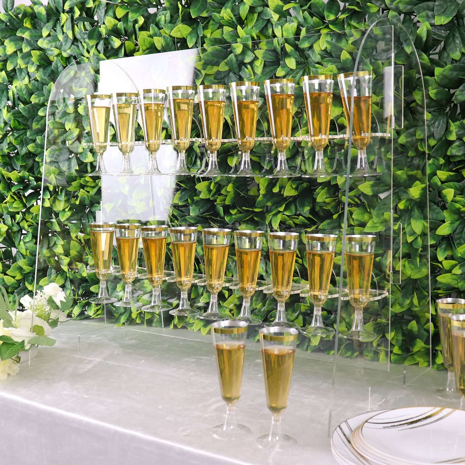 2-Tier Acrylic Champagne Glass Holder Display Stand Table Top 25" Clear with 18 Hooks