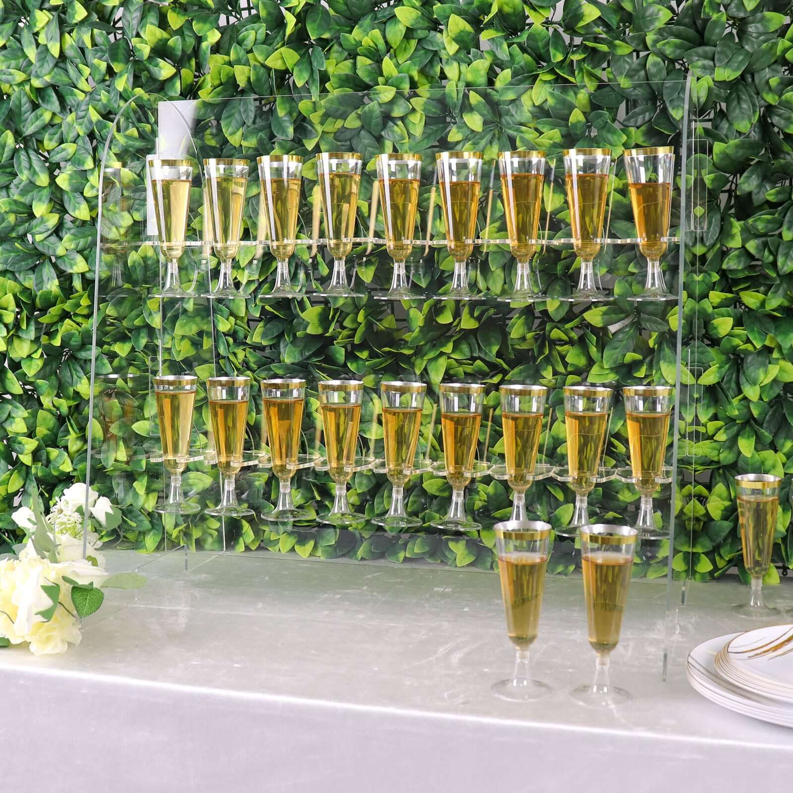 2-Tier Acrylic Champagne Glass Holder Display Stand Table Top 25" Clear with 18 Hooks