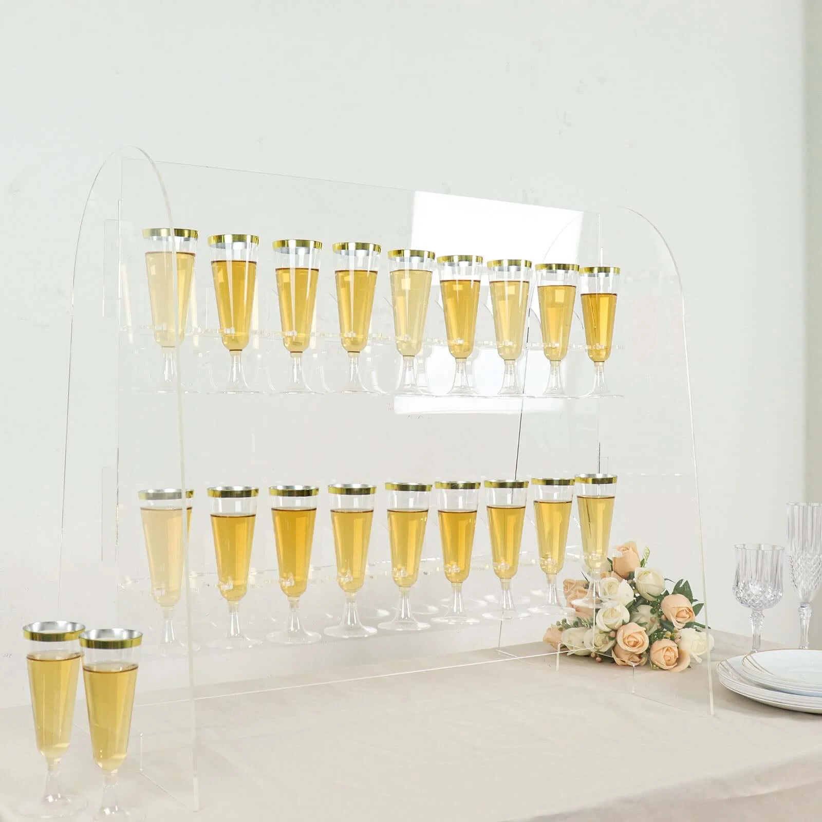 2-Tier Acrylic Champagne Glass Holder Display Stand Table Top 25" Clear with 18 Hooks