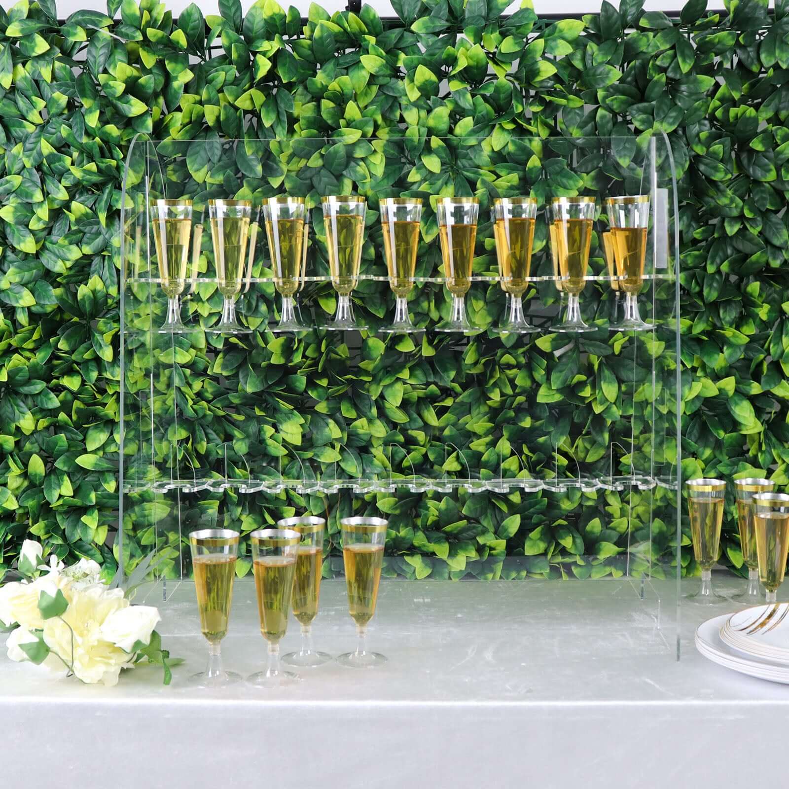 2-Tier Acrylic Champagne Glass Holder Display Stand Table Top 25" Clear with 18 Hooks