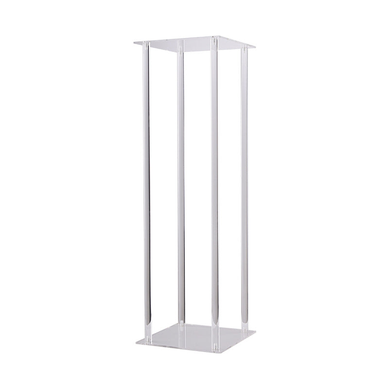 Acrylic Flower Vase Pillar Stand Clear with Square Mirror Base