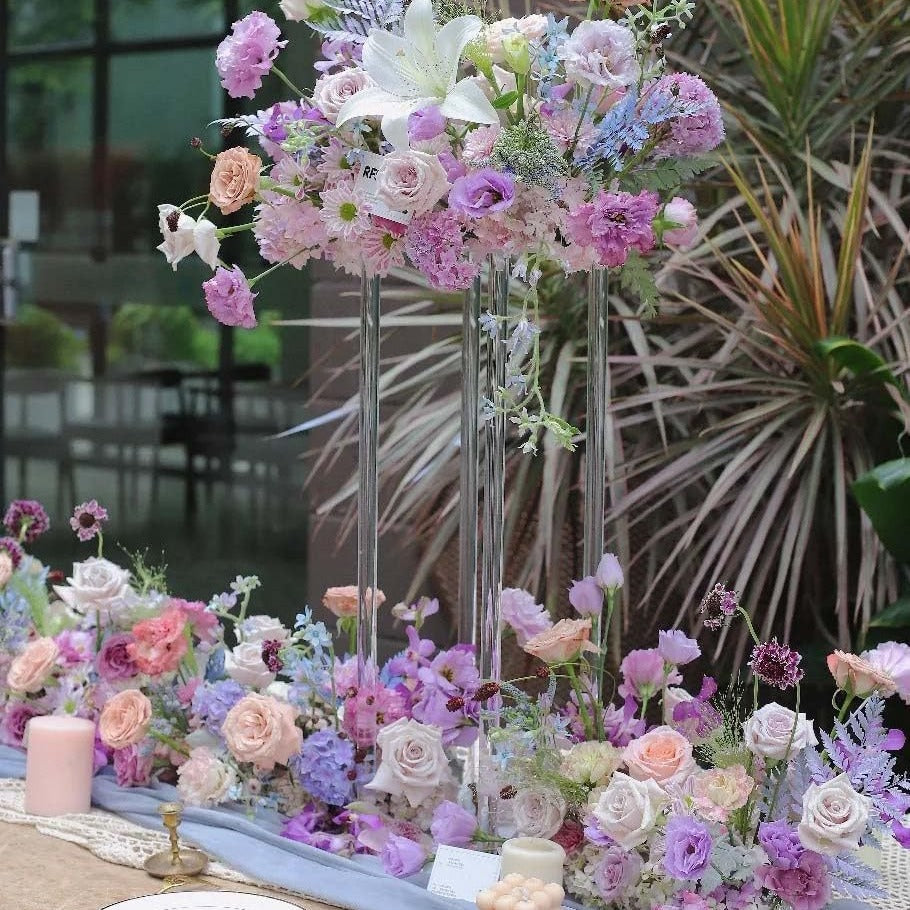 Acrylic Flower Vase Pillar Stand Clear with Square Mirror Base