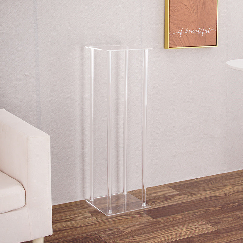 Acrylic Flower Vase Pillar Stand Clear with Square Mirror Base