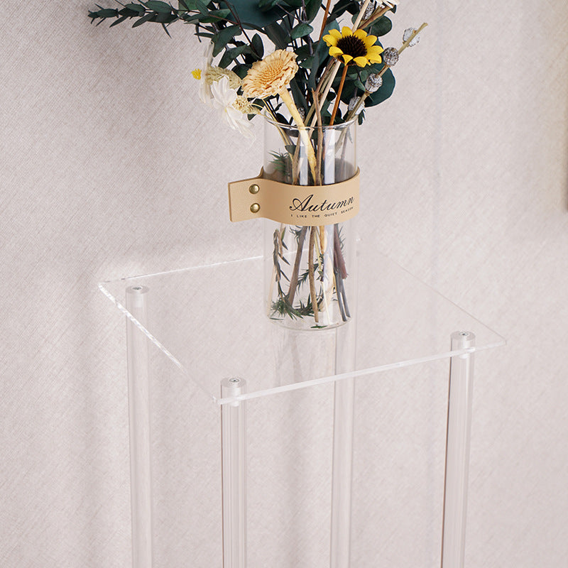 Acrylic Flower Vase Pillar Stand Clear with Square Mirror Base